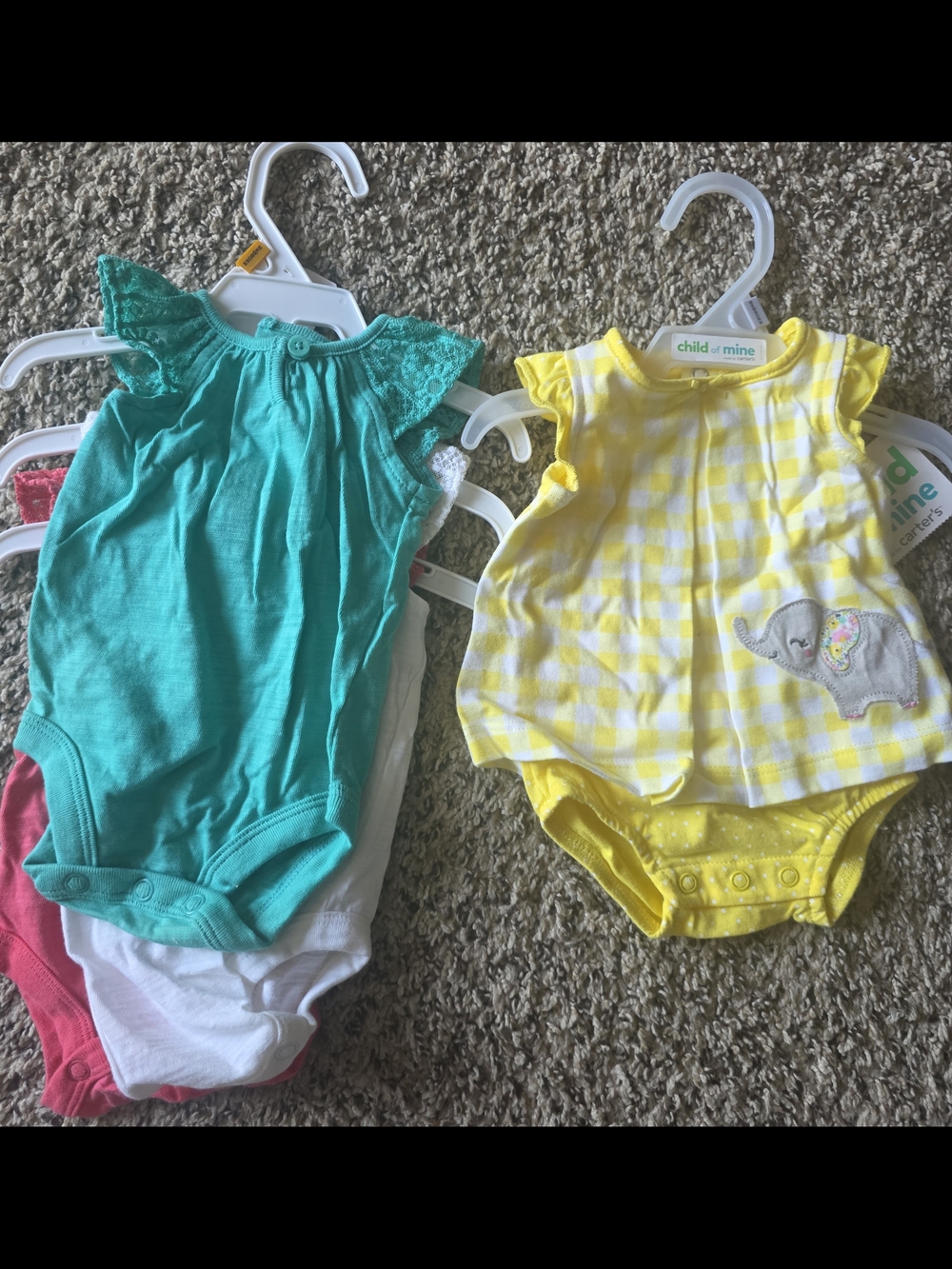 child of mine Yellow Gingham Elephant & Teal Ruffle Sleeve Baby One-Pieces